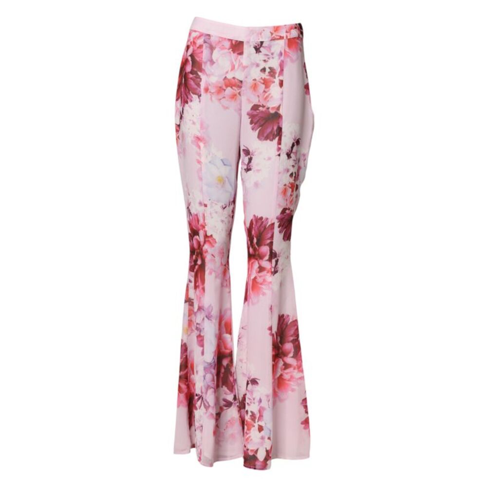 Guess By Marciano Pink Floral Flared High Waist Trouser Women's Pants